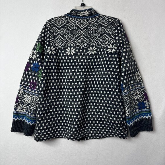 Rosie Neira Anthopologie Cardigan sz M Nordic Fair Isle Winter Snowflake wool bl - Picture 7 of 7